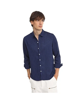 Men's Navy Blue Floral-Textured Shirt