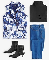 Jones New York Womens Printed Quilted Patch Pocket Vest Long Sleeve Mock Neck Top Lexington Straight Leg Jeans