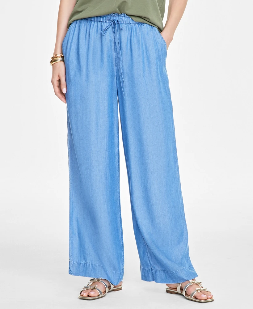 On 34th Women's Chambray Drawstring Wide-Leg Pants, Created for Macy's