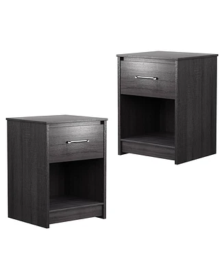 Gymax 2PCS Nightstand with Drawer Storage Shelf Wooden End Side Table Bedroom Brown