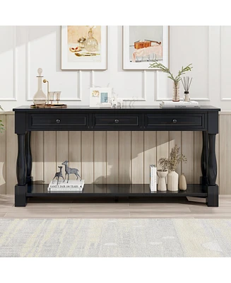 63-Inch Entryway Console Table – Long Sofa with Storage Drawers and Open Bottom Shelf