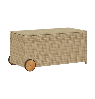 vidaXL Garden Storage Box with Wheels Mix Beige 50.2 Gal Poly Rattan