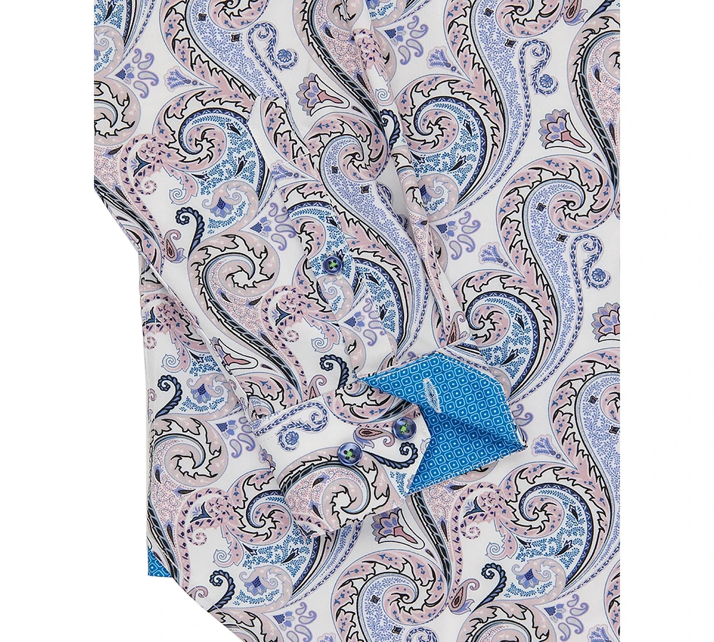 Men's Slim Fit Non-Iron Paisley-Print Performance Stretch Dress Shirt