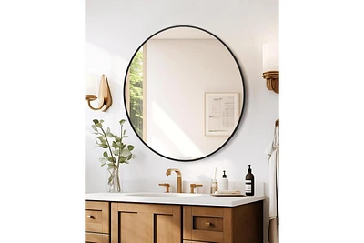 gaomon 20 Inch Round Mirror, Black Circle Mirror Metal Frame, Round Wall Mounted Mirror for Bathroom, Entryway, Vanity, Living Room, Bedroom Decor