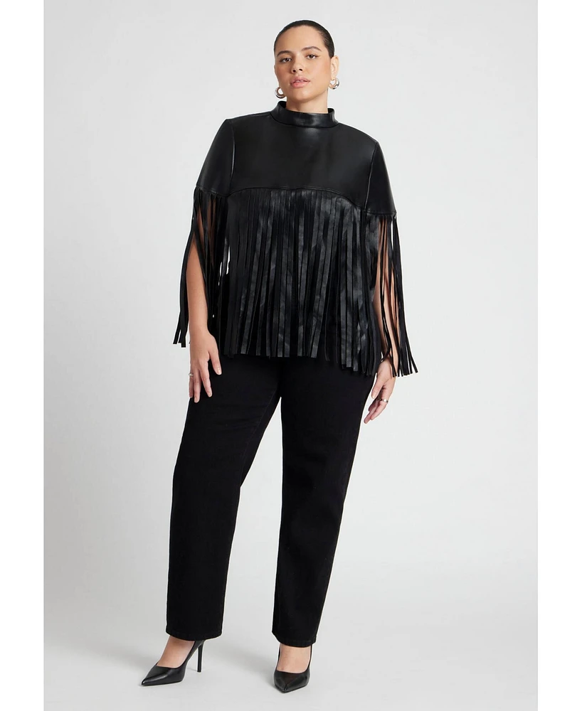 Eloquii Plus Faux Leather Fringe Cape
