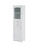63" Tall Bathroom Storage Cabinet with Glass Doors, Free-Standing, Two Drawers, and Adjustable Shelves, Mdf Board