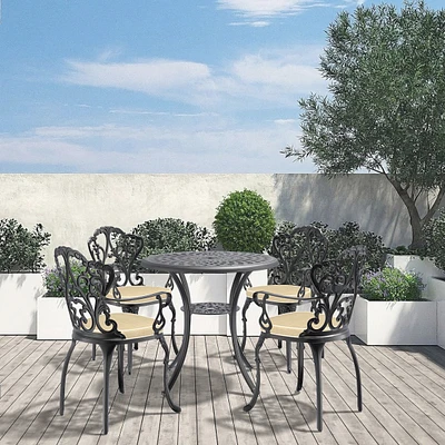 (Cushions In Random Colors)5-Piece Set Of Cast Aluminum Patio Furniture With Cushions