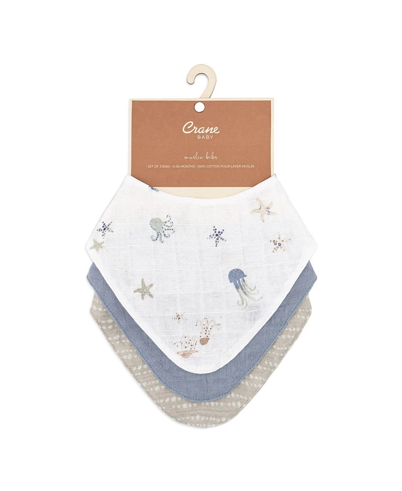 Crane Baby Infants Cove Sea Life Muslin Bib, 3-Pc. Set