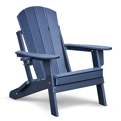 Folding Outdoor Adirondack Chair for Relaxing, Hdpe All-weather Fire Pit Chair, Patio Lawn Chair for Outside Deck Garden Backyardf Balcony, Navy Blue