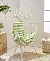 Chic Teardrop Chair: Faux Rattan Weave, Plush Cushion, Abstract Mesh