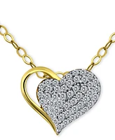 Giani Bernini Cubic Zirconia Pave Heart Pendant Necklace in Sterling Silver & 18k Gold-Plated, 16" + 2" extender, Created for Macy's