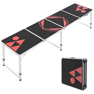 8ft Portable Beer Pong Table with Adjustable Legs, Folding Camping Table, Aluminum Picnic Table, for Party, Travel, Bbq, Beach