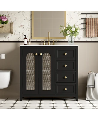 36-inch bathroom vanity with two soft close doors, adjustable shelves and three soft close drawers