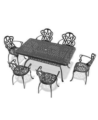 (Cushions In Random Colors)7-Piece Set Of Cast Aluminum Patio Furniture With Cushions