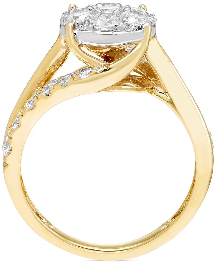 Diamond Cluster Swirl Ring (1-1/2 ct. t.w.) in 14k Two-Tone Gold