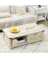 Farmhouse Coffee Table with Storage and Drawer, Rustic Coffee Table for Living Room, Open Shelf, Pale Oak