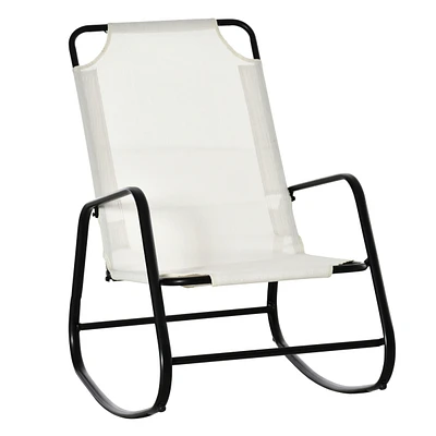 Garden Rocking Chair, Outdoor Indoor Sling Fabric Rocker for Patio, Balcony, Porch, Cream White