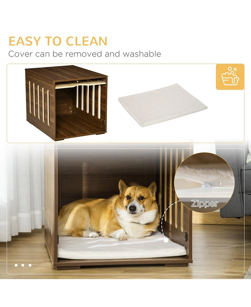 Furniture Style Dog Crate End Table with Removable Door Panel, Dog Crate Bed with Foam Cushion, Safety Lock, Indoor Use, for Small & Medium Dogs, Brow