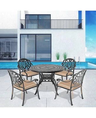 (Cushions In Random Colors)5-Piece Set Of Cast Aluminum Patio Furniture With Cushions