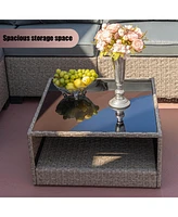 8-Piece Patio Furniture Set, All-Weather Boho Outdoor Conversation Set Sectional Sofa with Water Resistant Grey Thick Cushions