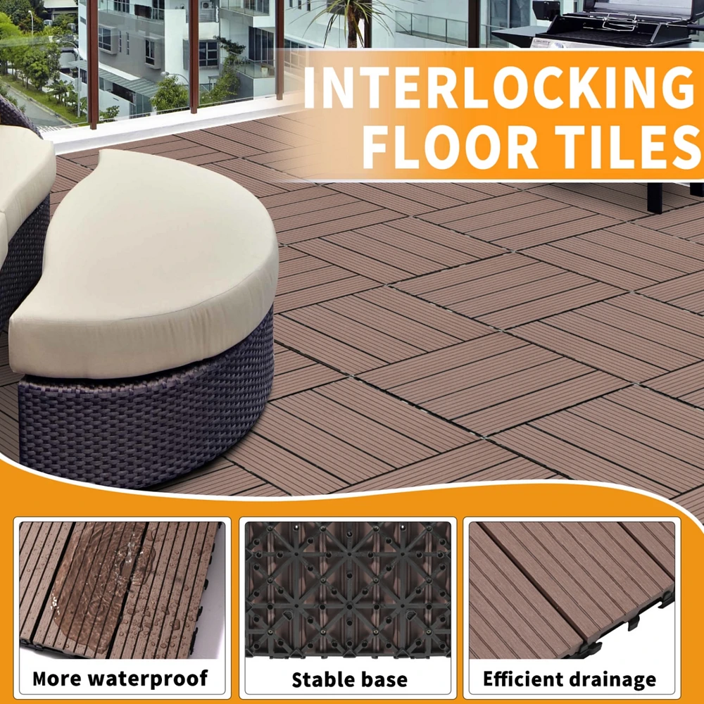 Wood Plastic Composite Deck Tiles Set of 20, Sustainable Fsc Composite Decking Resist Rust, Water, Weather, Easy to Diy & Maintain, Ideal for Patios,