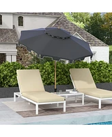 9' Patio Umbrella with Push Button Tilt and Crank, Double Top Ruffled Outdoor Market Table Umbrella with 8 Ribs, for Garden, Deck, Pool, Dark Gray