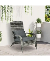 Patio Wicker Adirondack Chair, Outdoor All-Weather Rattan Fire Pit Chair w/ Soft Cushions, Tall Curved Backrest and Comfortable Armrests for Deck or G