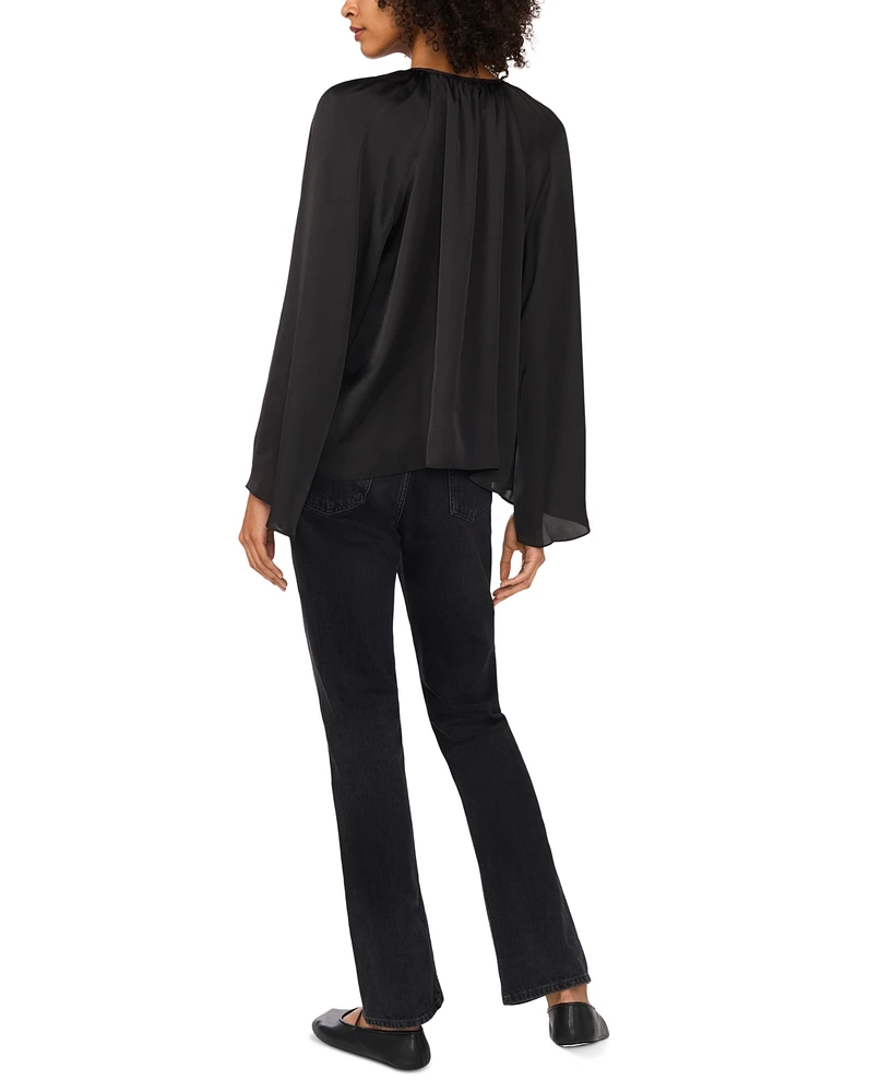 1.state Women's Wide Flutter-Sleeve Tie-Neck Top