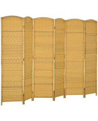 6 Panel Room Divider, 6' Tall Folding Privacy Screen, Hand-Woven Freestanding Wall Partition for Home Office, Bedroom, Nature Wood