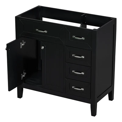 36" Bathroom Vanity without Sink, Cabinet Base Only, Bathroom Cabinet with Drawers, Solid Frame and Mdf Board, Black