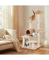 59" Cattail Cat Tower with Sisal Scratching Posts Perch Condo Soft Hammock Indoor