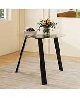 36" Round Glass Dining Table for 4 with Tempered Tabletop Rubber Wood Frame