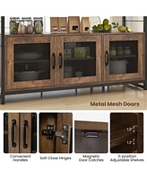 4 Pcs Kitchen Island Set with Bench and Storage Heavy-duty Metal Frame Shelves