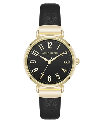 Anne Klein Women's Quartz Round Easy to Read Faux Leather and Gold-Tone Alloy Metal Watch