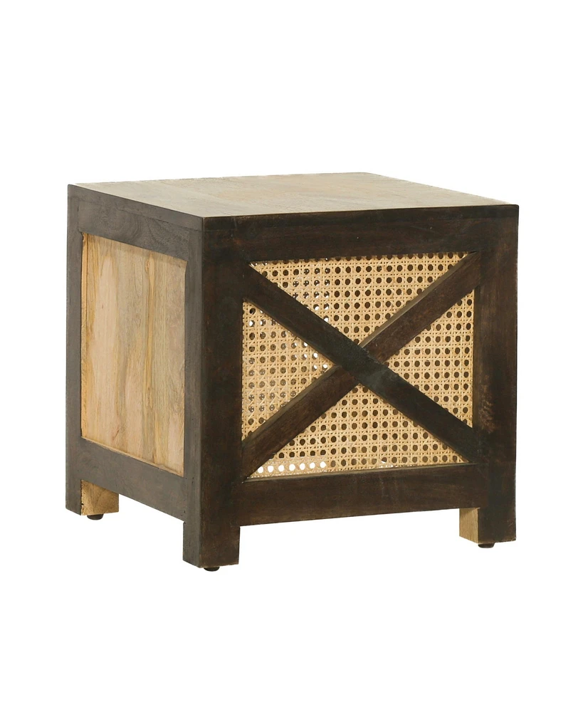 Westby Mango Wood And Cane Square Cube Ottoman
