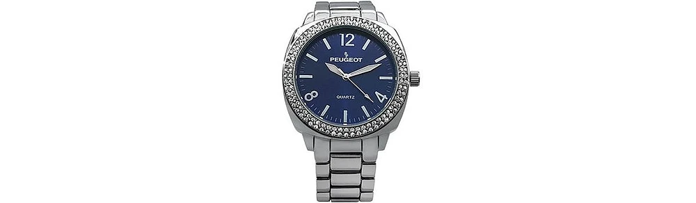 Peugeot Women's 40mm Blue Face Boyfriend Bracelet Watch with Crystal Bezel