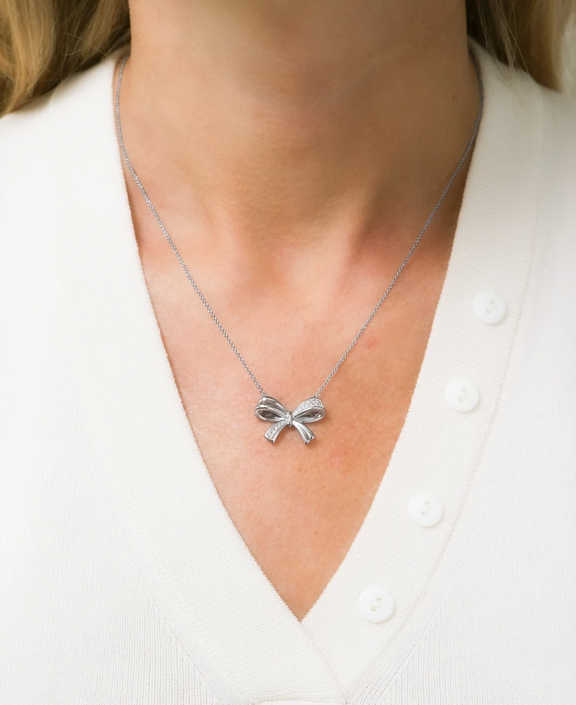 Diamond Bow 17" Pendant Necklace (1/10 ct. t.w.) in Sterling Silver