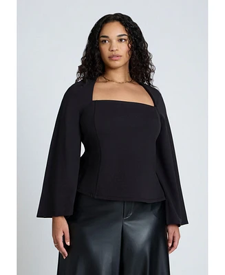 Eloquii Women's Plus Square Neck Seam Detail Top