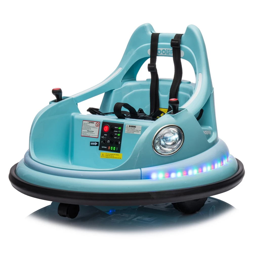 12V ride on bumper car for kids, electric car for kids,1.5-5 Years Old, W/Remote Control, Led Lights, Bluetooth & 360 Degree Spin, Vehicle body with a