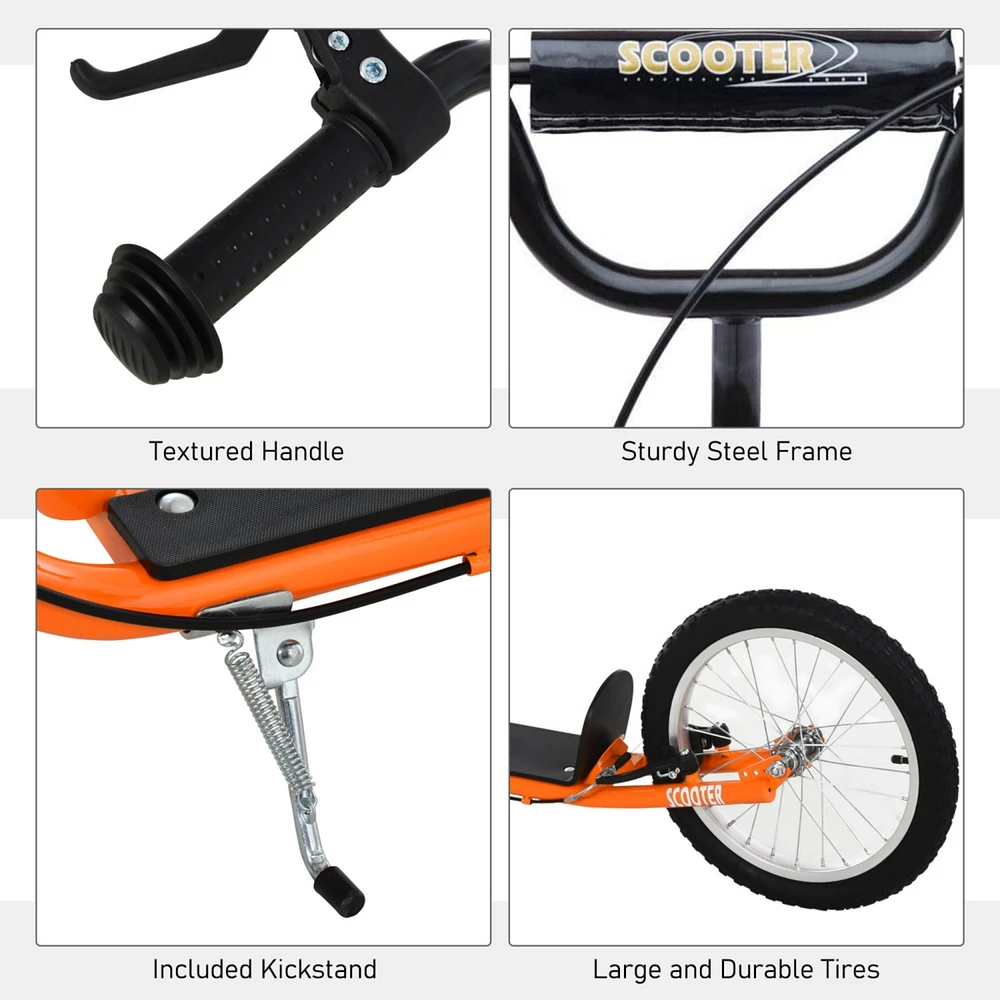 Youth Scooter Kick Scooter for Kids 5+ with Adjustable Handlebar 16" Front and Rear Dual Brakes Inflatable Wheels, Orange