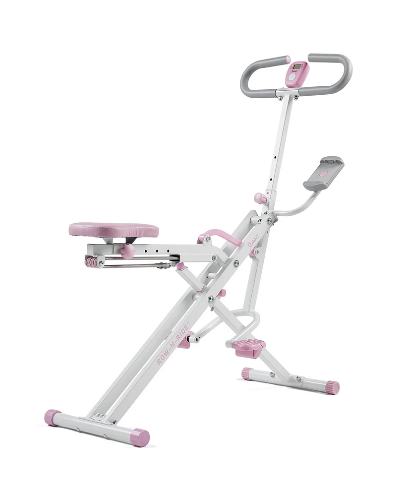 Sunny Health & Fitness Pink Row-n-Ride Plus, Squat Assist Rower, 330LBs Capacity and Free Access to SunnyFit App