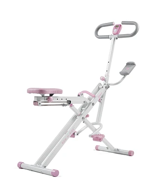 Sunny Health & Fitness Pink Row-n-Ride Plus, Squat Assist Rower, 330LBs Capacity and Free Access to SunnyFit App
