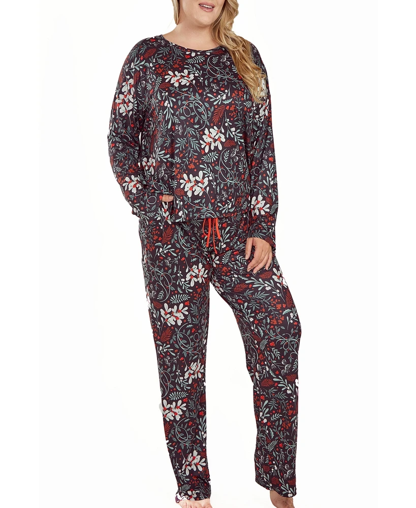 iCollection Plus Ultra Soft Floral Print Top and Pant Pajama Set