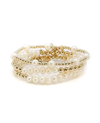 Non-Tarnishing Gold Filled Balls and Freshwater Pearl Bracelet Stack