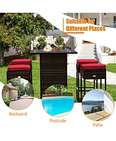 5 Pieces Patio Rattan Bar Furniture Set with Cushions and Hidden Storage Shelf