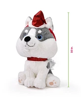 Geoffrey's Toy Box 10" Husky with Christmas Hat Plush Toy, Created for Macy's