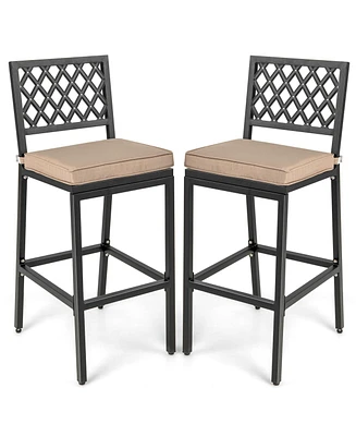 Sugift Set of 2 Patio Bar Chairs with Detachable Cushion and Footrest