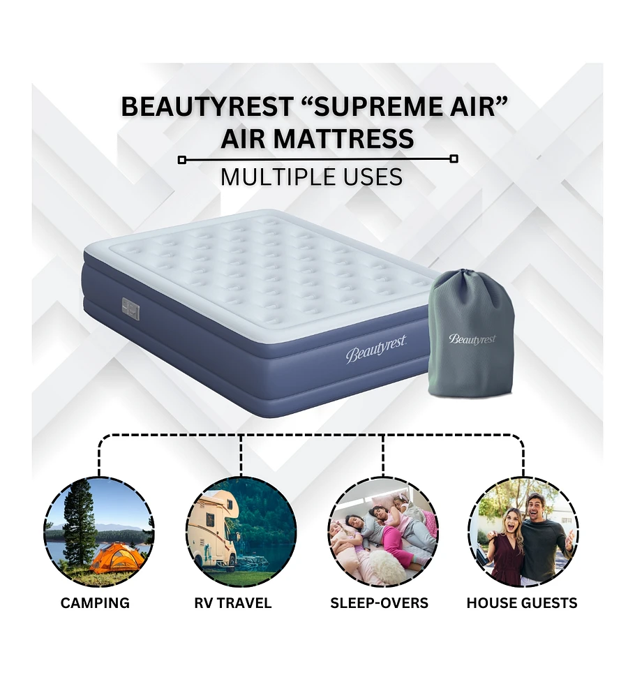 Beautyrest 17" Supreme Air Comfort Top Air Mattress with Built-in SureLock Pump and Auto Shut-Off, Twin Size, Puncture-Resistant Dura-Vinyl, Raised Ed