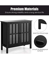 Sugift Glass Door Sideboard Console Storage Buffet Cabinet