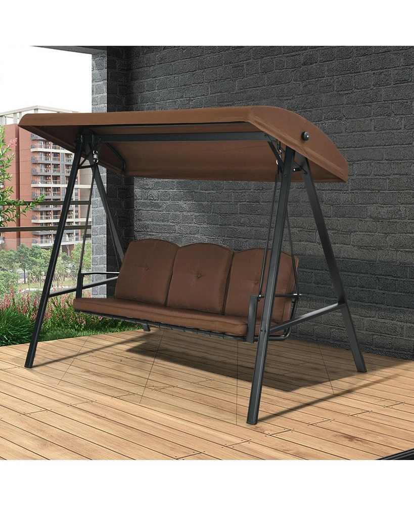 Sugift Outdoor 3-Seat Porch Swing with Adjust Canopy and Cushions
